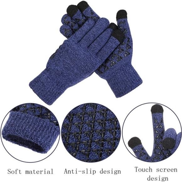 4 Pairs Winter Knit Touchscreen Gloves Windproof Anti-slip Mittens for Women Men
